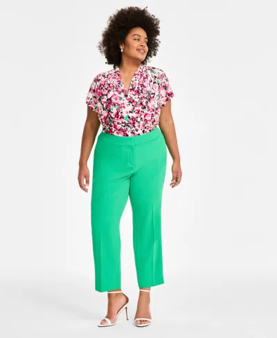 Kasper Plus Size Stretch-crepe Straight-fit Suit Pants In Green