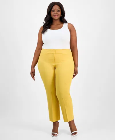 Kasper Plus Size Stretch-crepe Straight-fit Suit Pants In Butterscotch