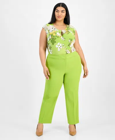 Kasper Plus Size Stretch-crepe Straight-fit Suit Pants In Kiwi
