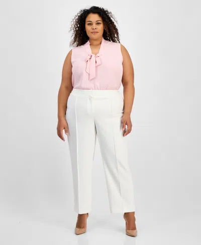 Kasper Plus Size Stretch-crepe Straight-fit Suit Pants In Vanilla Ice