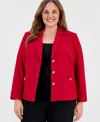 Kasper Plus Size Stretch Crepe Three-button Blazer In Red