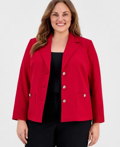 Kasper Plus Size Stretch Crepe Three-button Blazer In Red