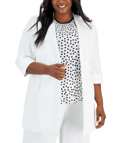 Kasper Plus Size Stretch Crepe Topper Jacket In Lily White