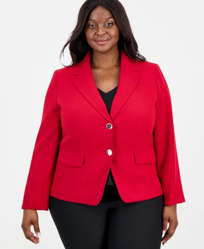Kasper Plus Size Stretch Crepe Two-button Blazer In Red