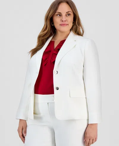 Kasper Plus Size Stretch Crepe Two-button Blazer In White