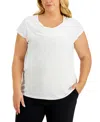 Kasper Plus Size Stretch Knit Short-sleeve Cowl-neck Top In Vanilla Ice White