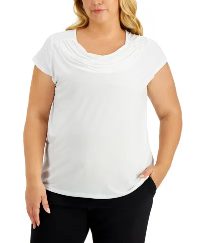 Kasper Plus Size Stretch Knit Short-sleeve Cowl-neck Top In Vanilla Ice White