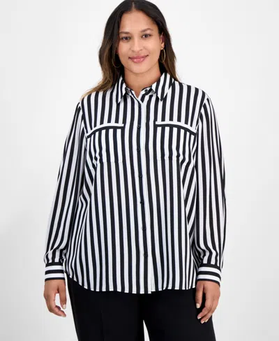 Kasper Plus Size Striped Blouse In Blue