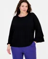 Kasper Plus Size Textured Bell-sleeve Top In Black
