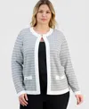 Kasper Plus Size Textured Long-sleeve Cardigan Jacket In Multi