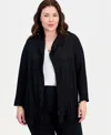 Kasper Plus Size Textured Open-front Jacket In Black