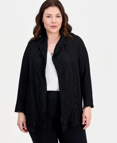 Kasper Plus Size Textured Open-front Jacket In Black