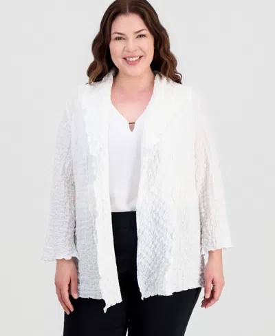 Kasper Plus Size Textured Open-front Jacket In White