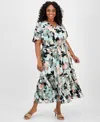 Kasper Plus Size Textured Printed Midi Dress