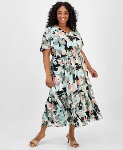 Kasper Plus Size Textured Printed Midi Dress