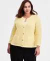 Kasper Plus Size Textured-stitch Cardigan In Yellow