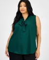 Kasper Plus Size Tie-neck Sleeveless Top In Green
