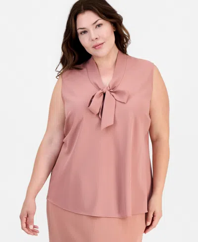 Kasper Plus Size Tie-neck Sleeveless Top In Pink