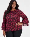 Kasper Plus Size Tiered Bell-sleeve Top In Multi