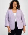 Kasper Plus Size Tweed 3/4-sleeve Open-front Blazer In Lavender Mist Multi