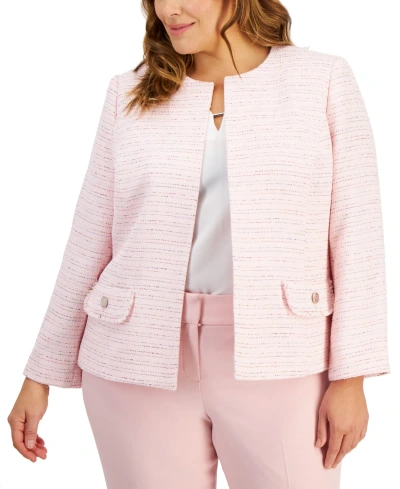 Kasper Plus Size Tweed Fringe-trim Jacket In Tutu Pink Multi