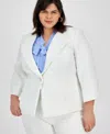 Kasper Plus Size Tweed One-button Trimmed Blazer In Vanilla Ice