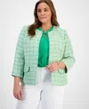 Kasper Plus Size Tweed Open-front Blazer In Spring Green Multi