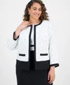 Kasper Plus Size Tweed Open-front Blazer In Vanilla Ice,black