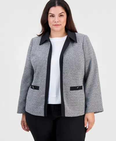 Kasper Plus Size Tweed Open-front Blazer In Gray