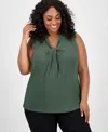 Kasper Plus Size Twist-front Shell Top In Green