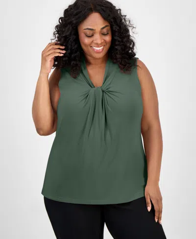 Kasper Plus Size Twist-front Shell Top In Green