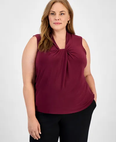 Kasper Plus Size Twist-neck Sleeveless Top In Burgundy
