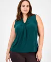 Kasper Plus Size Twist-neck Sleeveless Top In Green