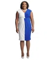 Kasper Plus Size Twisted-front Cap-sleeve Dress In Royal Blue,white