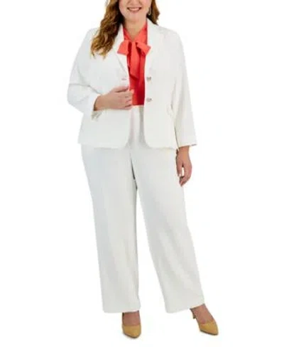 Kasper Plus Size Two Button Blazer Tie Neck Blouse Pull On Straight Leg Pants In  Navy