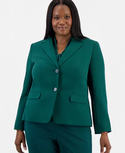 Kasper Plus Size Two-button Flap-pocket Blazer In Green