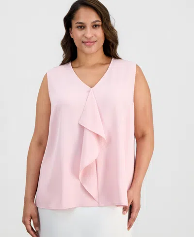 Kasper Plus Size V-neck Cascade-ruffle-front Blouse In Pink