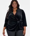 Kasper Plus Size Velvet Embellished Wrap Top In Black
