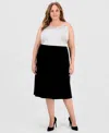 Kasper Plus Size Velvet Pull-on Midi Flair Skirt In Black