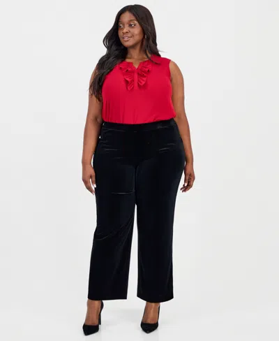 Kasper Plus Size Velvet Pull-on Wide-leg Pants In Red