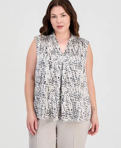 Kasper Plus Size V-neck Front-pleat Top In Black