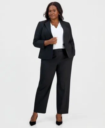 Kasper Plus Size Washable Bi Stretch Notched Collar Two Button Blazer Straight Leg Pants In Black