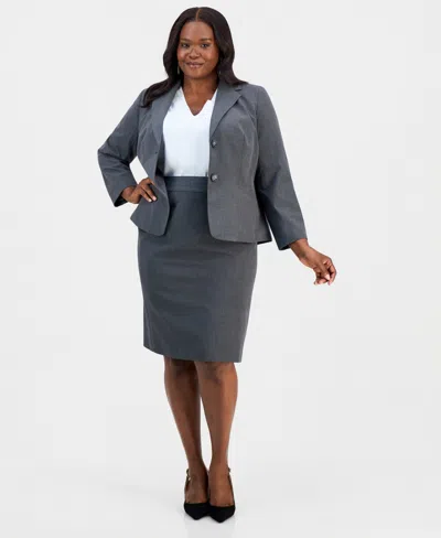 Kasper Plus Size Washable Bi-stretch Knee-length Pencil Skirt In Gray