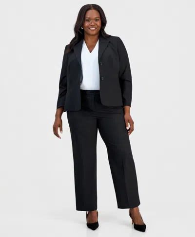 Kasper Plus Size Washable Bi-stretch Straight-leg High-rise Pants In Black
