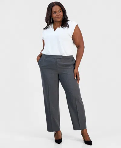 Kasper Plus Size Washable Bi-stretch Straight-leg High-rise Pants In Modern Charcoal