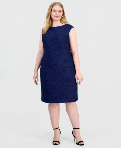 Kasper Plus Size Wave Rib Sheath Dress In Blue