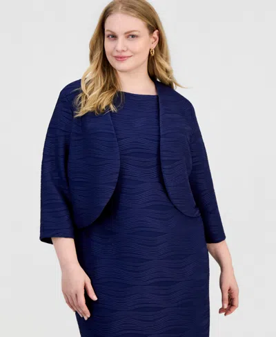 Kasper Plus Size Wave Rib Shrug In Blue