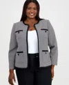 Kasper Plus Size Zigzag Jacquard Open-front Jacket In Black
