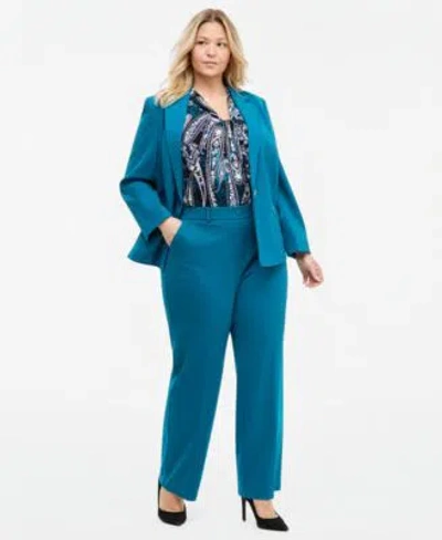 Kasper Plus Size Zip Pocket Blazer Pull On Pants In Blue