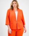 Kasper Plus Size Zip-pocket Cuffed 3/4-sleeve Blazer In Orange
